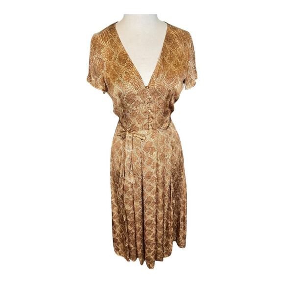 Paige Alayna Snakeskin Print Midi Dress in Bronze Size Small NWOT Belted Satin - Picture 5 of 16